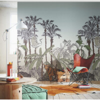 Mural ze wzorem zwierząt i roślin Caselio BFM 102433296 La Jungle Enchantee Beauty Full Image 2