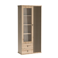 Witryna KALI K-2 Dwudrzwiowa Szuflady LED Szerokość 86 cm Lamele Dąb Artisan