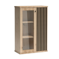 Witryna KALI K-3 Dwudrzwiowa Szuflady LED Szerokość 86 cm Lamele Dąb Artisan