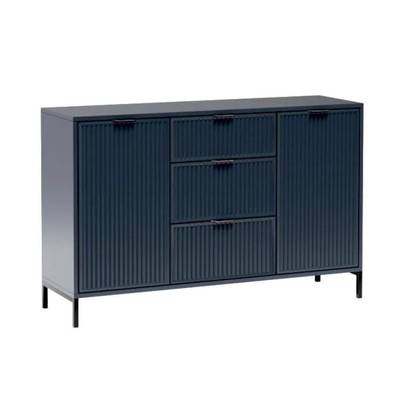 Komoda STYLE 2 Granatowa Ryflowany Front Szerokość 135 cm Do Salonu