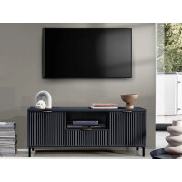 Szafka RTV STYLE 3 Granatowa Ryflowany Front Szerokość 135 cm Do Salonu