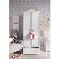 Szafa LUNA LN-01 z drążkiem i szufladą dwudrzwiowa szerokość 85 cm biały / różowy