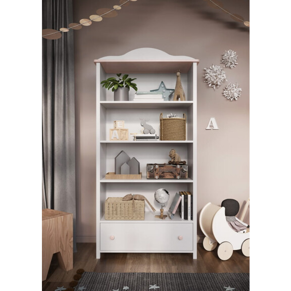 Regał LUNA LN-02 z szufladą szerokość 85 cm biały / różowy LN2BR