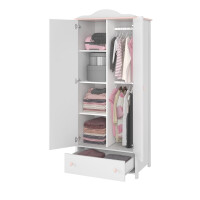 Szafa LUNA LN-12 z Drążkami Półkami Szufladą dwudrzwiowa szerokość 85 cm biały / różowy LN12BR