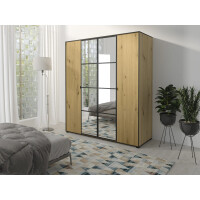 Szafa OSLO I 180 Z Drążkiem Półkami Lustro dąb artisan / czarny