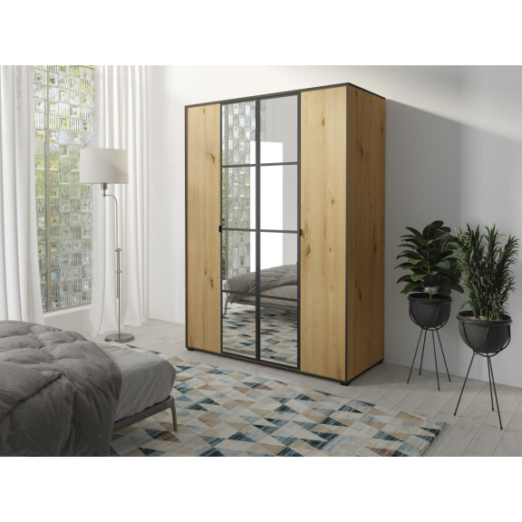 Szafa OSLO I 150 Z Drążkiem Półkami Lustro dąb artisan / czarny