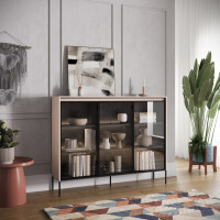 Witryna TREND TR8BPC szerokość 150 cm 3w z oświetleniem - beż piaskowy/czarny