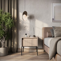 Stolik nocny TREND TR10BPC szerokość 46 cm beż piaskowy/czarny/frezowanie półwałek