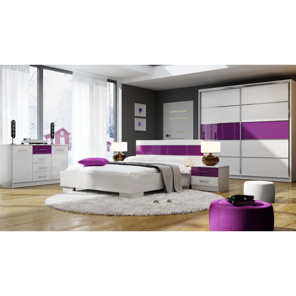 Sypialnia DUBAJ 160 x 200 cm zestaw biały / fioletowy