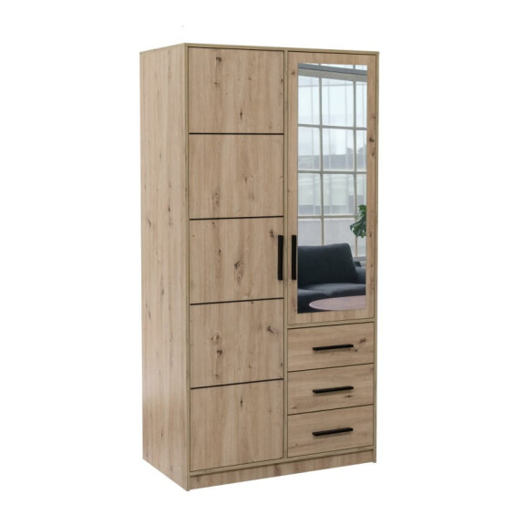Szafa otwierana KOS D2 szerokość 100 cm dwudrzwiowa szuflady lustro dąb artisan