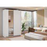 Szafa Przesuwna MAXI 2D z Lustrem Szerokość 130 cm Wysoka 235 cm Biały Rama z Oświetleniem LED 2X MX1BI + MX8BI