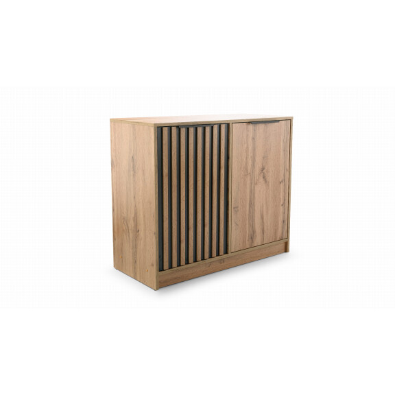 Komoda BALI LUX D2 Szerokość 94 cm Dąb Wotan + Czarny Lamele Dwudrzwiowa