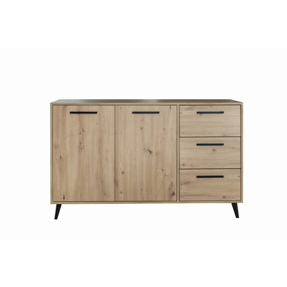 Komoda KOS Szerokość 138 cm Dąb Artisan Dwudrzwiowa 3-Szuflady Do Sypialni