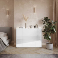 Komoda EASY Szerokość 126 cm Biały Połysk / Dąb Scandi Oświetlenie LED Czterodrzwiowa EA2BDS