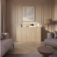 Komoda EASY Szerokość 156 cm Dąb Scandi / Biały Połysk Oświetlenie LED Pięciodrzwiowa EA1DSB