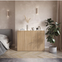 Komoda EASY Szerokość 126 cm Dąb Scandi / Biały Połysk Oświetlenie LED Czterodrzwiowa EA2DSB