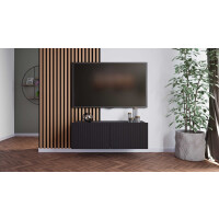 Szafka RTV Wisząca KOLDER Szerokość 100 cm Czarny Mat Ryflowany Front Do Salonu KL-01-CZM