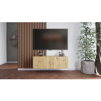 Szafka RTV Wisząca KOLDER Szerokość 100 cm Dąb Artisan Ryflowany Front Do Salonu KL-01-DAR