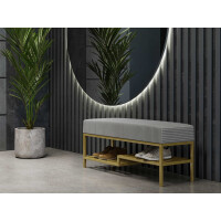 Ławka TAKO z Półką na Buty Szerokość 80 cm Stelaż Złoty Tapicerowane Siedzisko Do Przedpokoju Styl Loft