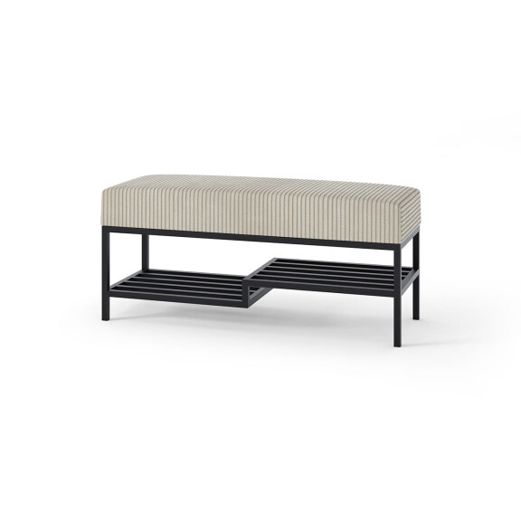 Ławka TAKO z Półką na Buty Szerokość 80 cm Stelaż Czarny Mat Tapicerowane Siedzisko Do Przedpokoju Styl Loft