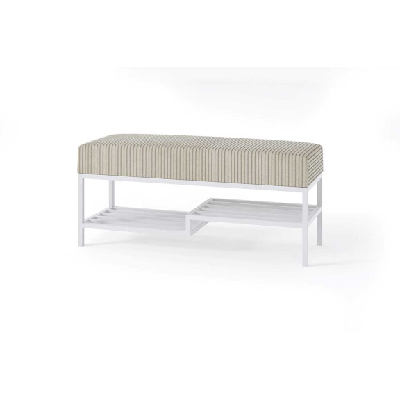 Ławka TAKO z Półką na Buty Szerokość 100 cm Stelaż Biały Mat Tapicerowane Siedzisko Do Przedpokoju Styl Loft