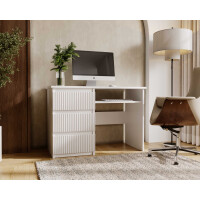 Biurko FLEXI DESK Szerokość 110 cm Białe Lewe Ryflowane Fronty 3-Szuflady Ergonomiczne Nowoczesne
