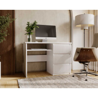 Biurko FLEXI DESK Szerokość 110 cm Białe Prawe Ryflowane Fronty 3-Szuflady Ergonomiczne Nowoczesne