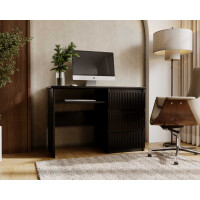 Biurko FLEXI DESK Szerokość 110 cm Czarne Prawe Ryflowane Fronty 3-Szuflady Ergonomiczne Nowoczesne