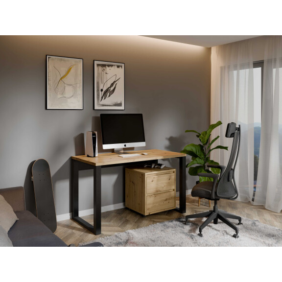Biurko MAXI Szerokość 130 cm Dąb Artisan / Czarny Ergonomiczne Nowoczesne Loftowe Kontenerek Dąb Artisan