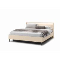 Łóżko TREND TS-03 180 x 200 cm Beż Piaskowy / Czarny Oświetlenie LED Ryflowany Zagłówek Sypialnia TS3180BPC