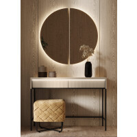 Toaletka TREND Szerokość 112 cm Beż Piaskowy / Czarny 2-Szuflady Oświetlenie LED Ryflowany Front Lustro Szerokość 90 cm Sypialnia TS-09 + TS-07