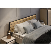 Łóżko ENNA EN-02 160 x 200 cm Beż Piaskowy / Czarny / Dąb Natura Oświetlenie LED Port USB EN2160BEC