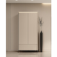 Szafa TREND TG-02 Szerokość 101 cm Beż Piaskowy / Czarny Ryfle Oświetlenie LED Dwudrzwiowa Szuflada Garderoba TG2BPC
