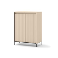 Komoda TREND TG-03 Szerokość 78 cm Beż Piaskowy / Czarny Ryfle Oświetlenie LED Dwudrzwiowa Garderoba TG3BPC