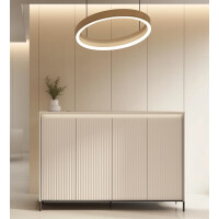 Komoda TREND TG-04 Szerokość 152 cm Beż Piaskowy / Czarny Ryfle Oświetlenie LED Czterodrzwiowa Garderoba TG4BPC