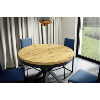 Stół NARWIK 100 - 176 Okrągły Rozkładany Blat Dąb Artisan Nogi Czarne Loft