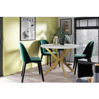 Stół EDDER 90 - 166 Okrągły Rozkładany Blat Biel Arktyczna Nogi Złote Loft