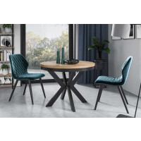 Stół EDDER 120 - 196 z Obręczą Okrągły Rozkładany Blat Dąb Craft Złoty Nogi Czarne Loft