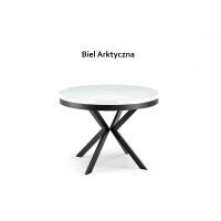 Stół EDDER 120 - 196 z Obręczą Okrągły Rozkładany Blat Biel Arktyczna Nogi Czarne Loft