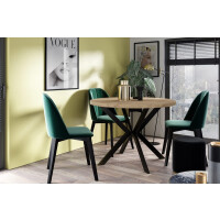 Stół EDDER 120 - 196 Okrągły Rozkładany Blat Dąb Craft Złoty Nogi Czarne Loft