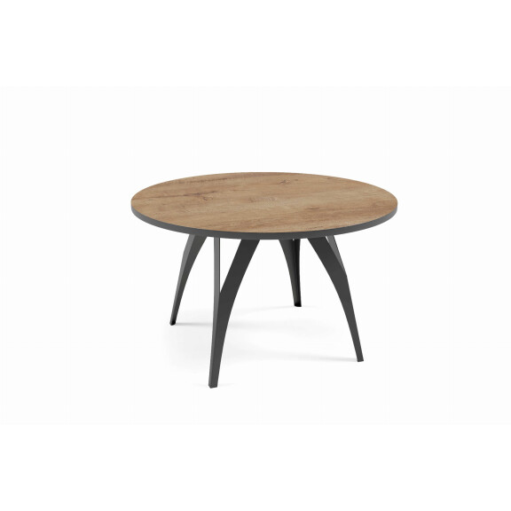 Stolik Kawowy BELLA 75 cm Okrągły Blat Dąb Craft Złoty Nogi Czarne Loft