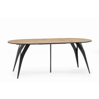 Stół AMAYA 120-220 cm Okrągły Rozkładany Blat Dąb Craft Złoty Nogi Czarne Loft