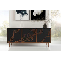 Komoda MARIS Szerokość 165 cm Czarna / Miedziana Stal Trzydrzwiowa Styl Loft