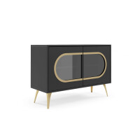Komoda SOLVO Szerokość 110 cm Czarna / Złota Stal Dwudrzwiowa Przeszklona Styl Loft