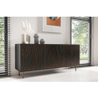 Komoda TIVARO Szerokość 165 cm Czarna / Miedziana Stal Trzydrzwiowa Styl Loft