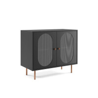 Komoda VELVET Szerokość 110 cm Czarna / Złota Stal Dwudrzwiowa Przeszklona Styl Loft