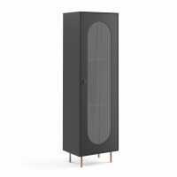Witryna VELVET Szerokość 60 cm Czarna / Złota Stal Jednodrzwiowa Przeszklona Styl Loft