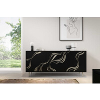 Komoda VINTRO Szerokość 165 cm Czarna / Kaszmirowa Stal Trzydrzwiowa Styl Loft