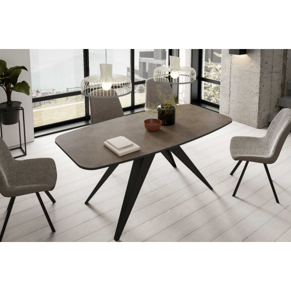 Stół FERRO 160 - 198 Owalny Rozkładany Blat Dark Grey Chicago Concrete Nogi Czarne Loft