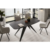 Stół FERRO 160 - 198 Owalny Rozkładany Blat Black Pietra Grigia Nogi Czarne Loft